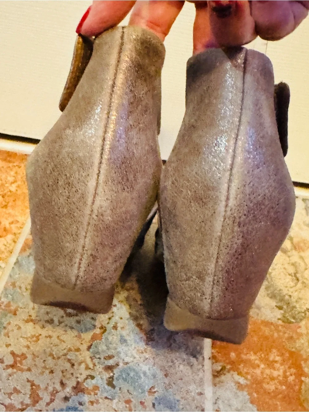 Fabulous Paul Green Tammy Metallic Gold BrushedSuede Wedge Velcro Closure Sandal